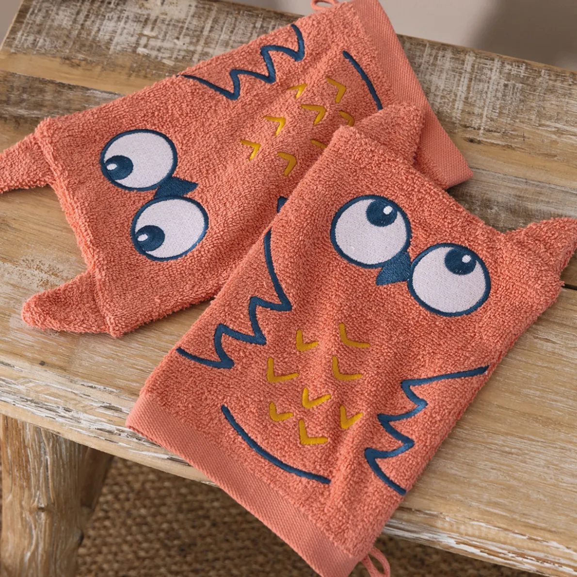 Chouette bambin 2 gants de toilette