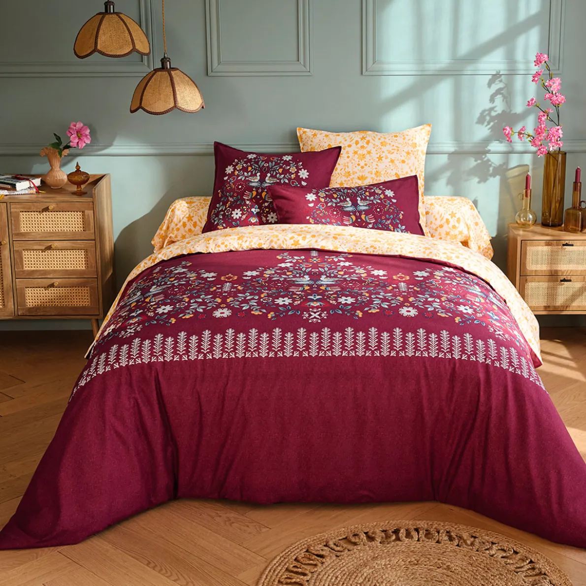 Folk en fleurs Drap