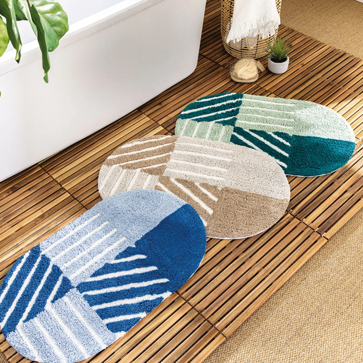 Inspiration caillebotis Tapis de bain ovale