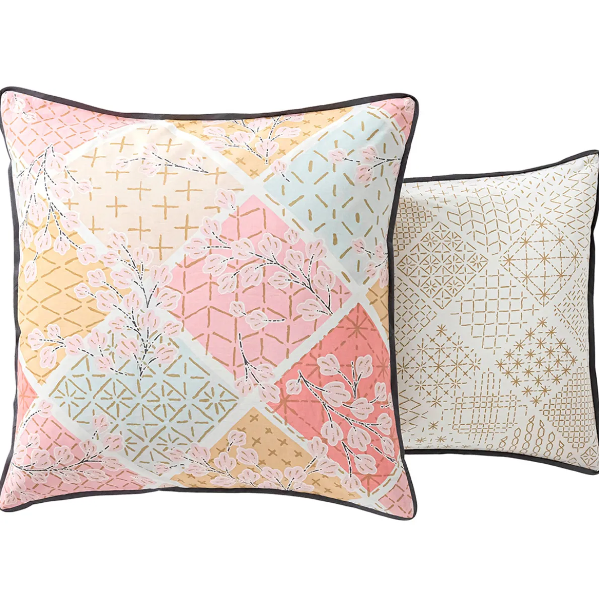 Sashiko en fleurs Taie d'oreiller