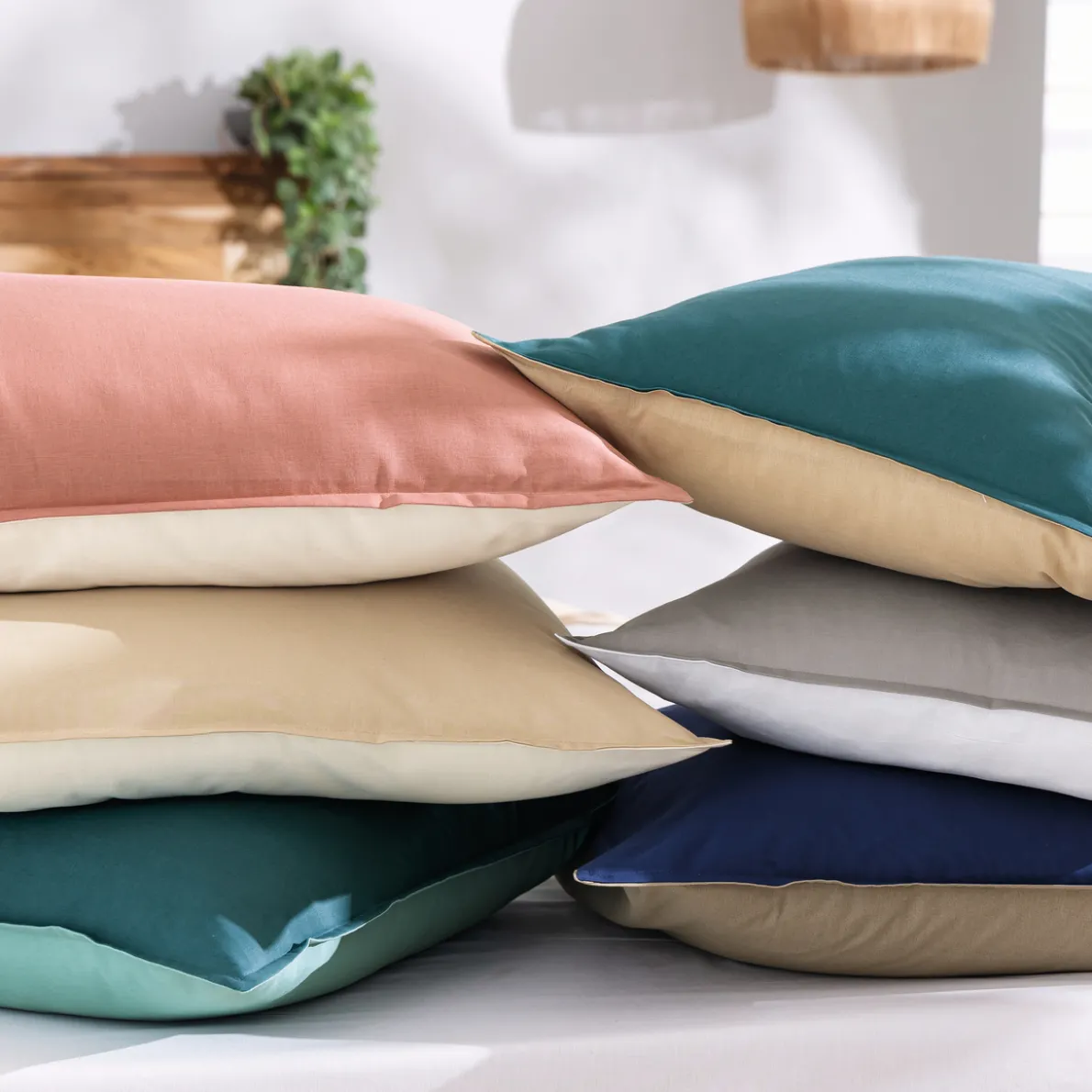 Unis taie d'oreiller bicolore Lot de 2 taies d'oreiller